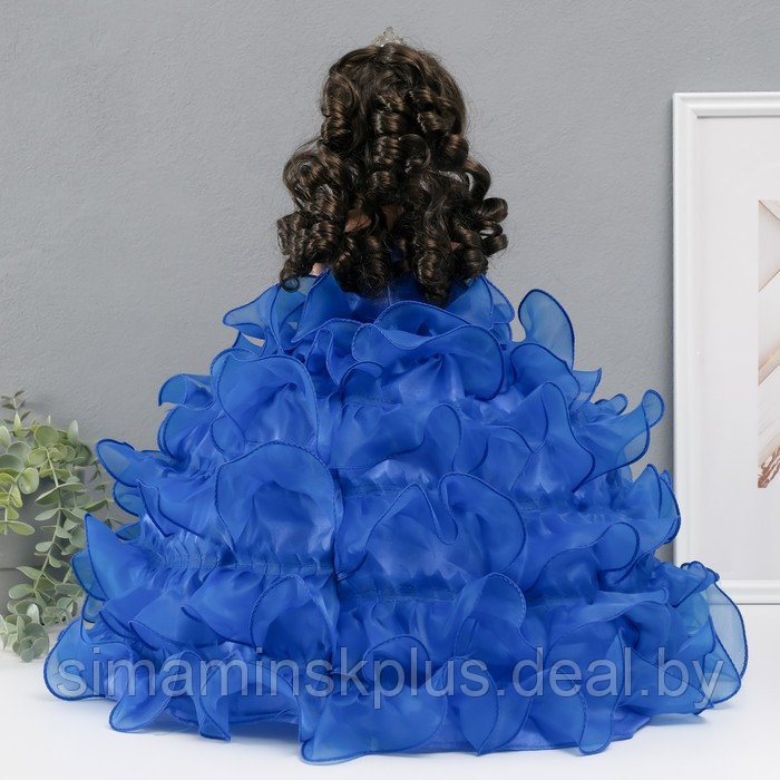 Кукла коллекционная зонтик керамика "Леди в синем платье с розой, в тиаре" 45 см - фото 4 - id-p226764733