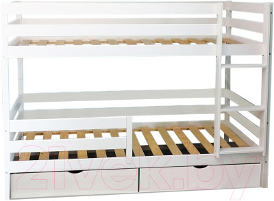 Двухъярусная кровать детская EcoWood Моритц 2 80х200 с бортиком и ящиками / ECO.001.00043.80-200.W - фото 1 - id-p226774045