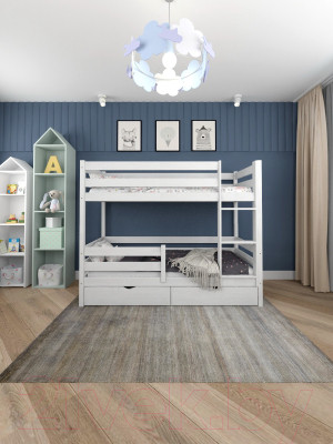 Двухъярусная кровать детская EcoWood Моритц 2 80х200 с бортиком и ящиками / ECO.001.00043.80-200.W - фото 2 - id-p226774045