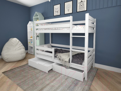 Двухъярусная кровать детская EcoWood Моритц 2 80х200 с бортиком и ящиками / ECO.001.00043.80-200.W - фото 3 - id-p226774045