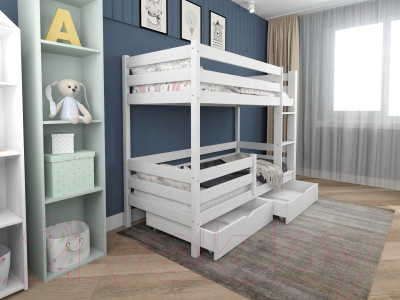 Двухъярусная кровать детская EcoWood Моритц 2 80х200 с бортиком и ящиками / ECO.001.00043.80-200.W - фото 4 - id-p226774045