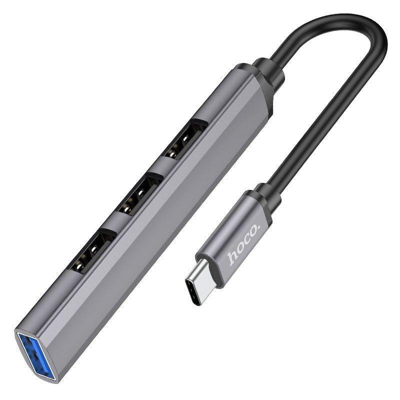 Переходник HOCO HB26 4 IN 1 (TYPE-C TO USB3.0+USB2.0*3) (METAL GRAY) - фото 1 - id-p226778053