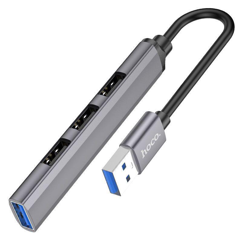 Переходник HOCO HB26 4 IN 1 (USB TO USB3.0+USB2.0*3) (METAL GRAY) - фото 1 - id-p226778105