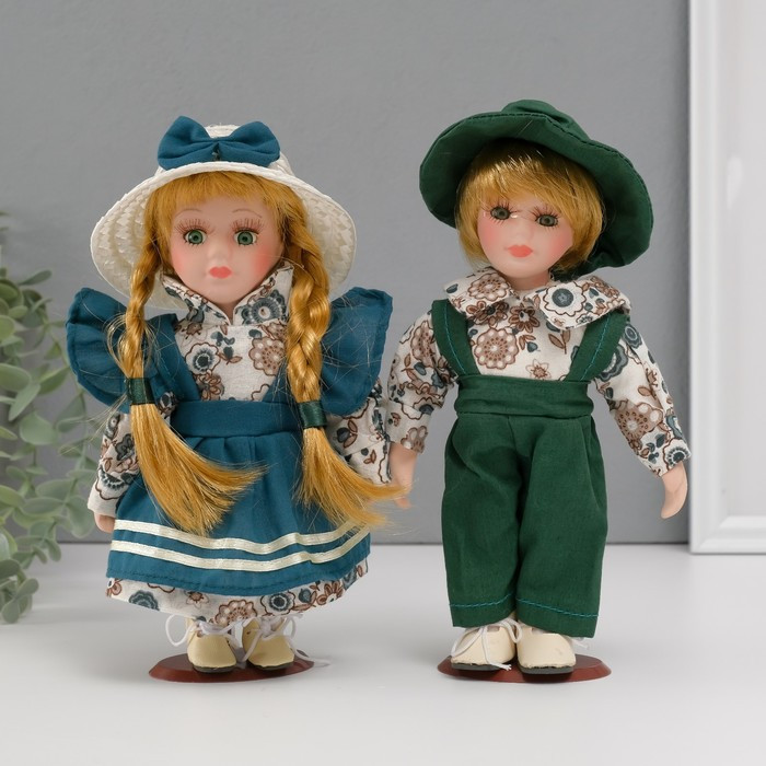 Кукла коллекционная парочка "Василиса и Захар, наряд цвета морской волны" набор 2 шт 21 см - фото 1 - id-p226787432