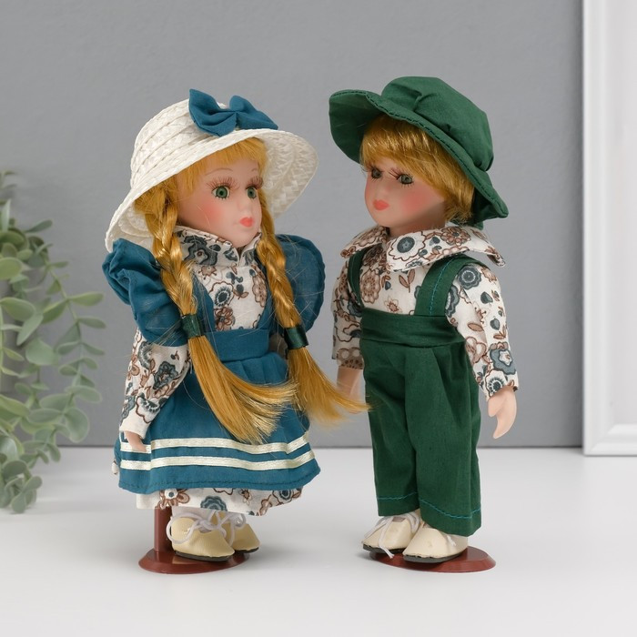Кукла коллекционная парочка "Василиса и Захар, наряд цвета морской волны" набор 2 шт 21 см - фото 2 - id-p226787432