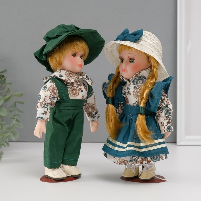 Кукла коллекционная парочка "Василиса и Захар, наряд цвета морской волны" набор 2 шт 21 см - фото 3 - id-p226787432