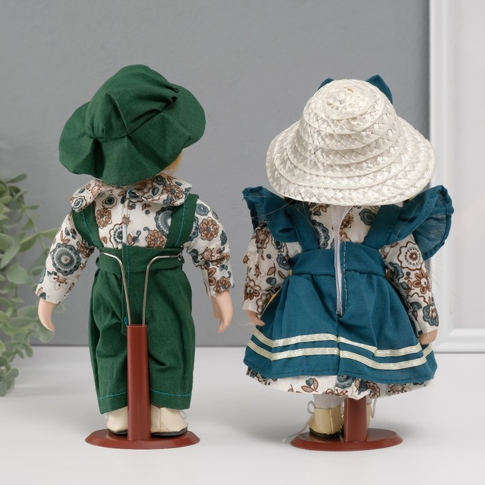 Кукла коллекционная парочка "Василиса и Захар, наряд цвета морской волны" набор 2 шт 21 см - фото 4 - id-p226787432
