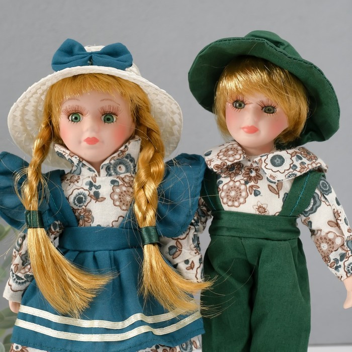 Кукла коллекционная парочка "Василиса и Захар, наряд цвета морской волны" набор 2 шт 21 см - фото 5 - id-p226787432