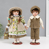Кукла коллекционная парочка "Алиса и Тимофей, зелёный наряд с цветами" набор 2 шт 31 см