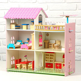 Дом деревянный для кукол, 41×8×50 см, с мебелью