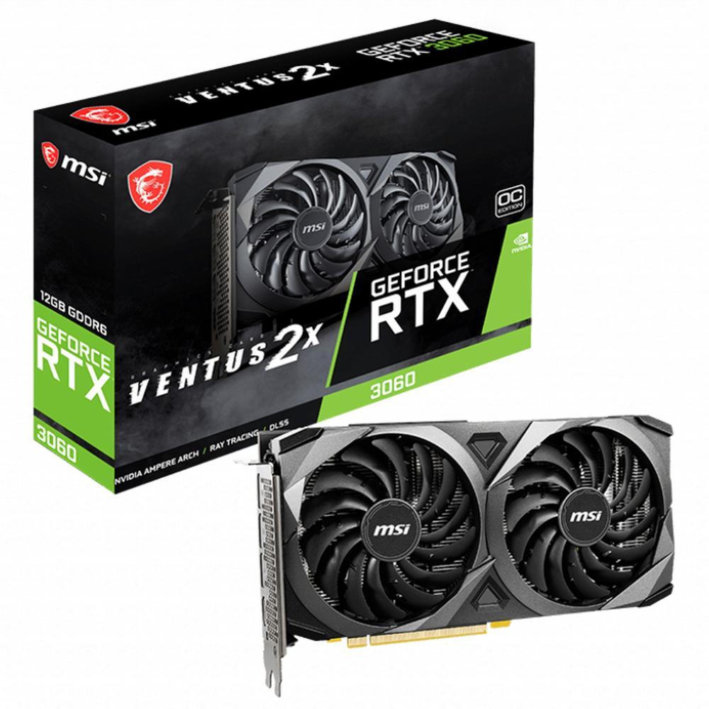 Видеокарта NVIDIA GeForce MSI RTX 3060 VENTUS 2X 12G OC (RTX 3060 VENTUS 2X 12G OC) 12Gb GDDR6 8pin HDMI+3xDP - фото 1 - id-p226796030