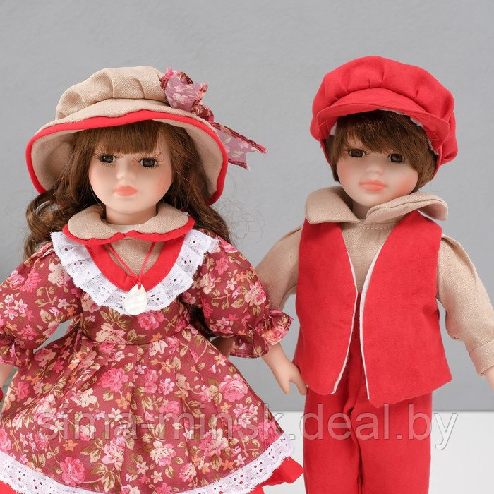 Кукла коллекционная парочка "Ксюша и Егор, бордовый наряд с цветами" набор 2 шт 31 см - фото 5 - id-p226800556