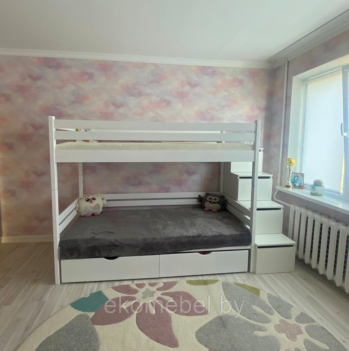Двухъярусная кровать "Ростик" с лестницей-комодом (90х200 см) - фото 1 - id-p226802049
