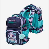 Рюкзак школьный 37х28х14, эргономичная спинка, deVENTE Smart 14L, Happy Owl, для девочек, бирюзовый/фиолетовый