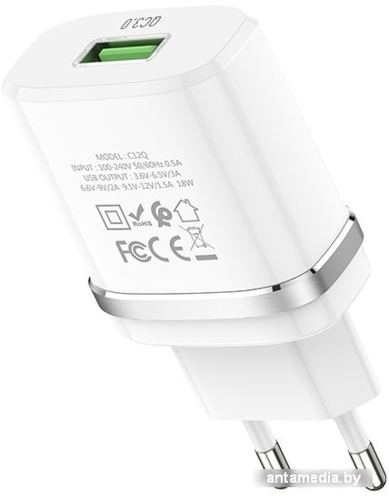 Сетевое зарядное Hoco C12Q Smart (белый) - фото 2 - id-p226803567