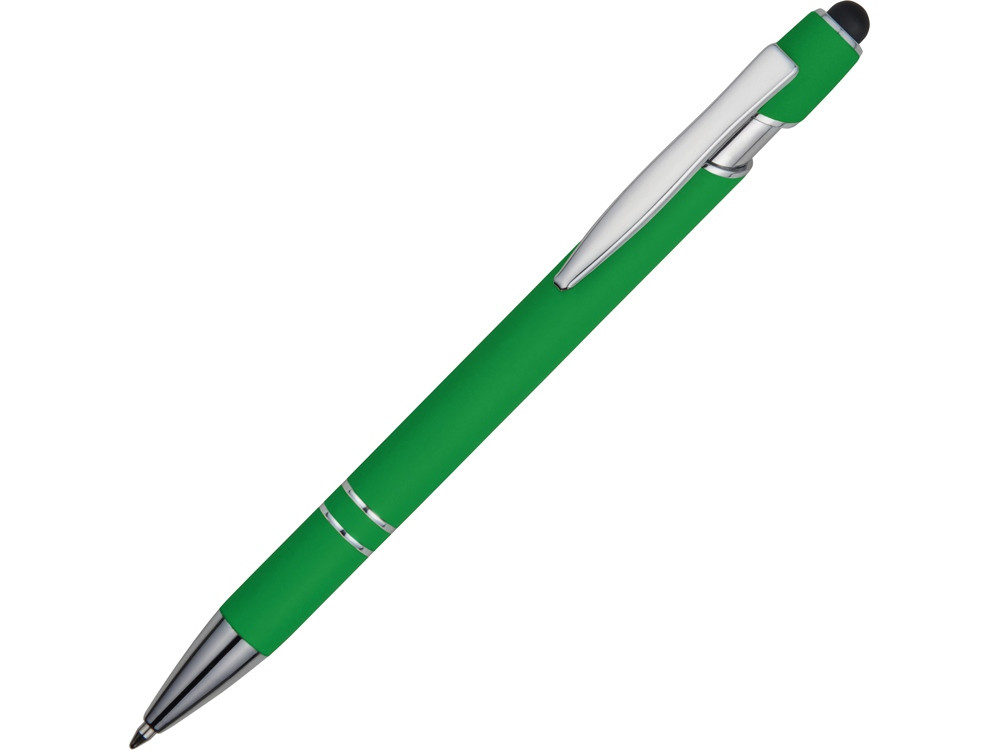 Ручка металлическая soft-touch шариковая со стилусом Sway, зеленый/серебристый - фото 1 - id-p226805645