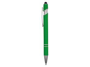 Ручка металлическая soft-touch шариковая со стилусом Sway, зеленый/серебристый, фото 2