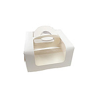 Коробка для бенто-торта с ручкой и окном (белая) (Россия, 140х140х80 мм) 070650