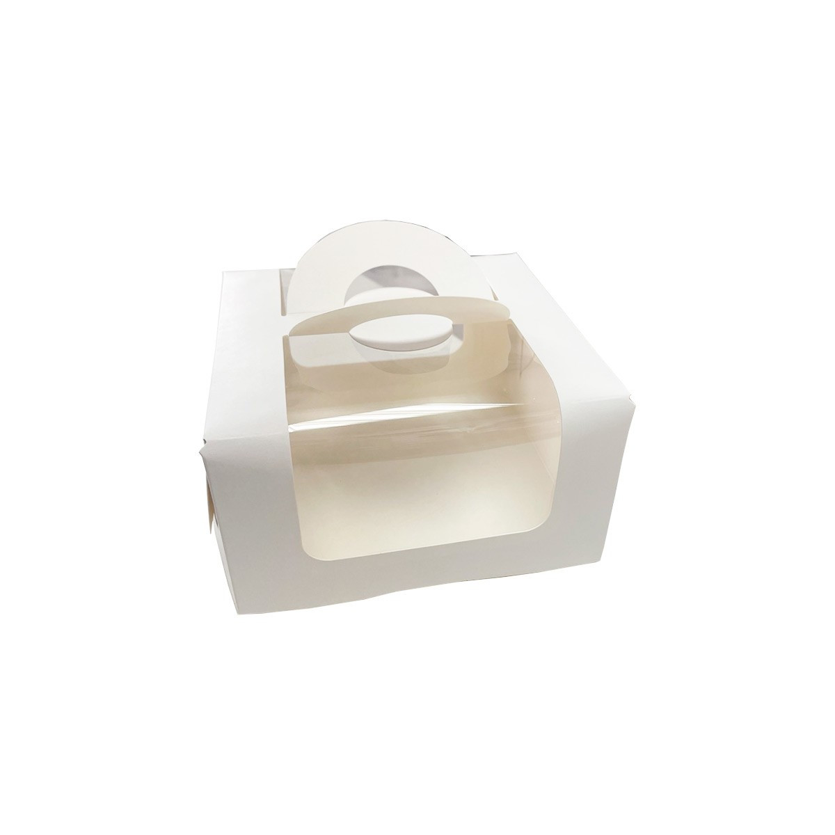 Коробка для бенто-торта с ручкой и окном (белая) (Россия, 140х140х80 мм) 070650 - фото 1 - id-p226647618
