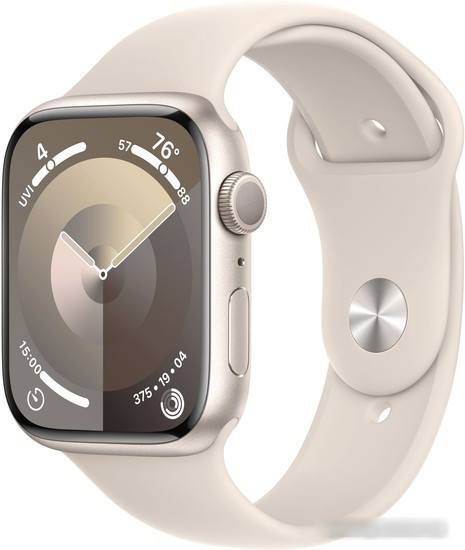 Умные часы Apple Watch Series 9 45 мм (алюминиевый корпус, звездный свет/звездный свет, спортивный силиконовый - фото 1 - id-p226808550