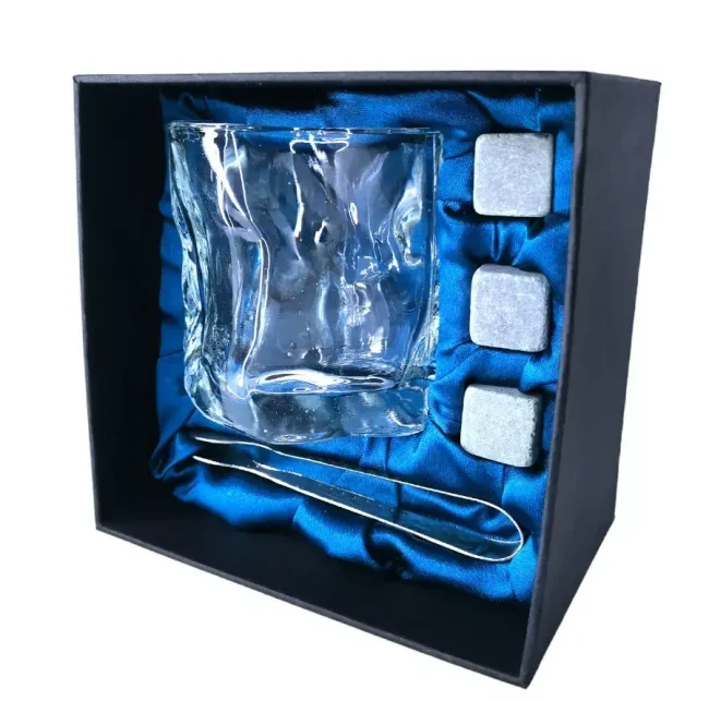 Подарочный набор 1 бокал, 3 охлаждающих камня, щипцы AmiroTrend ABW-331 transparent blue - фото 1 - id-p189455083