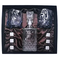 Подарочный набор для виски со штофом, 2 стакана, 6 камней AmiroTrend ABW-404 transparent blue