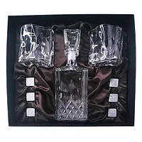Подарочный набор для виски со штофом, 2 стакана, 6 камней AmiroTrend ABW-404 crystal