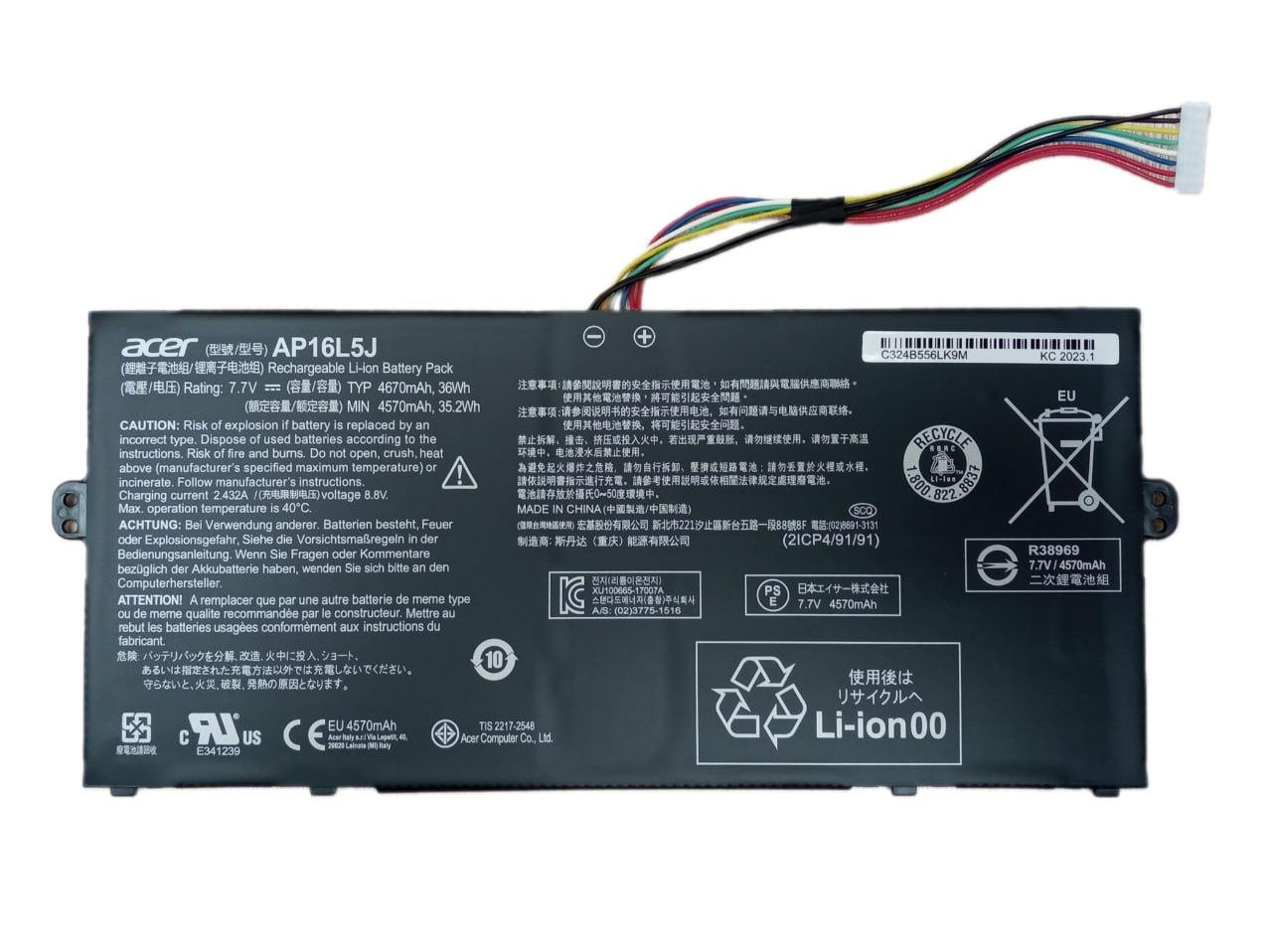 Оригинальный аккумулятор (батарея) для ноутбука Acer TravelMate tmx514-51 (AP16L5J) 7.5V 36.5Wh - фото 8 - id-p226698435