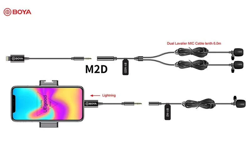 Микрофон петличный двойной BOYA BY-M2D Lightning MFI - фото 2 - id-p226744252