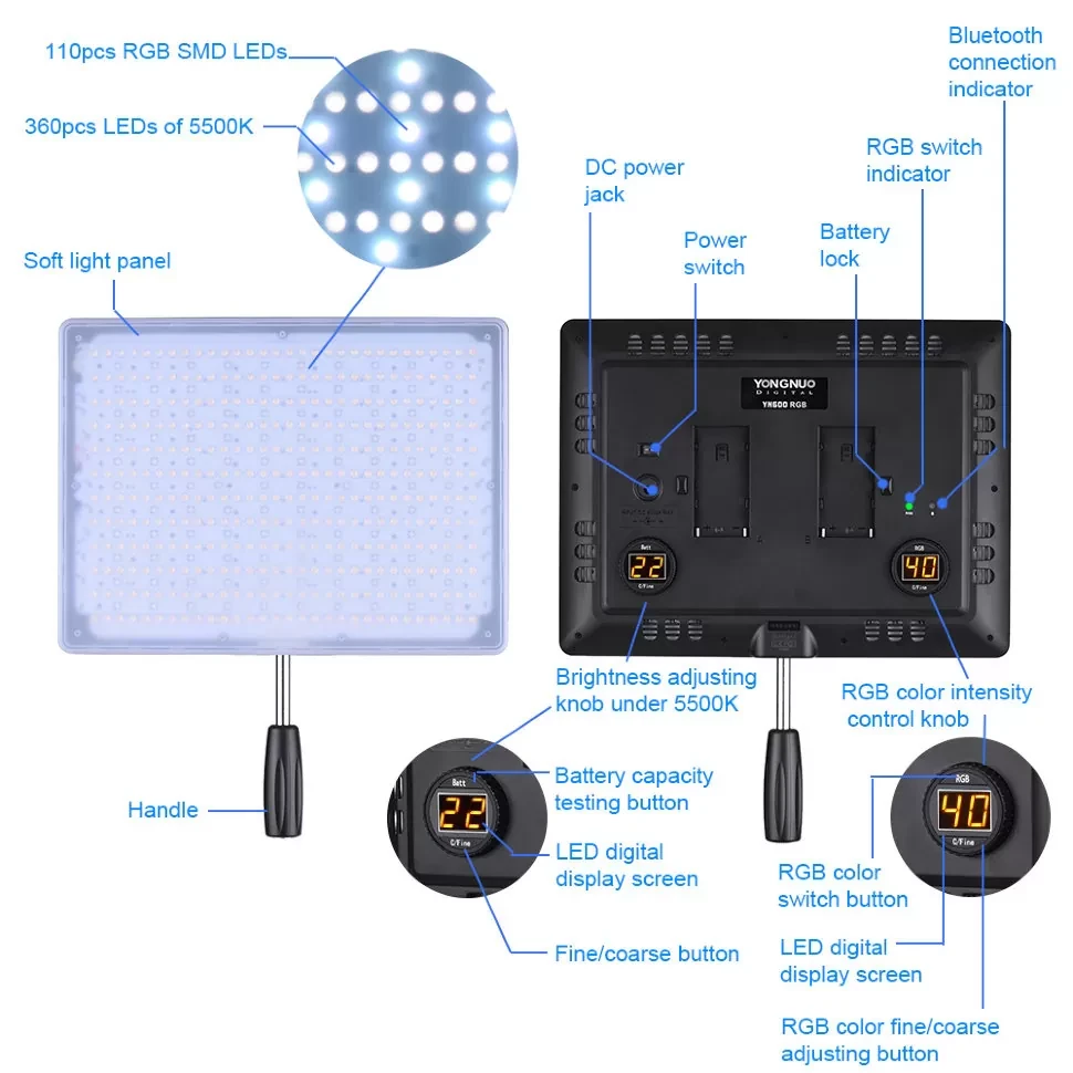 Осветитель YongNuo YN-600 RGB 5500K - фото 3 - id-p226746129