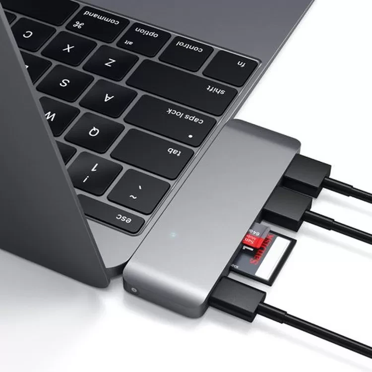 Хаб Satechi Type-C Pass-through USB HUB для Macbook 12" Серый - фото 2 - id-p226741184