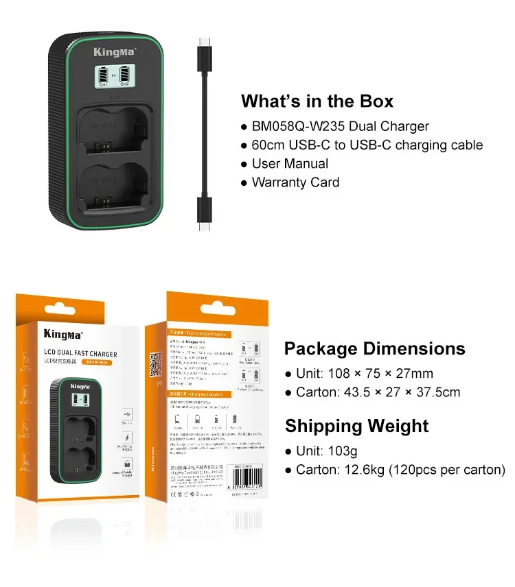 Зарядное устройство Kingma PD3.0 Dual Battery Charger для NP-W235 - фото 10 - id-p226743697