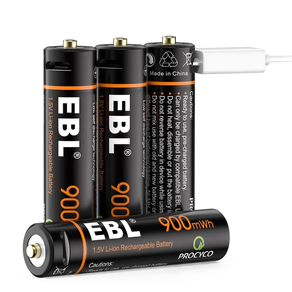 Комплект аккумуляторных батарей EBL USB Rechargeable AAA 1.5V 900mwh (4шт + зарядный кабель) - фото 1 - id-p226741466
