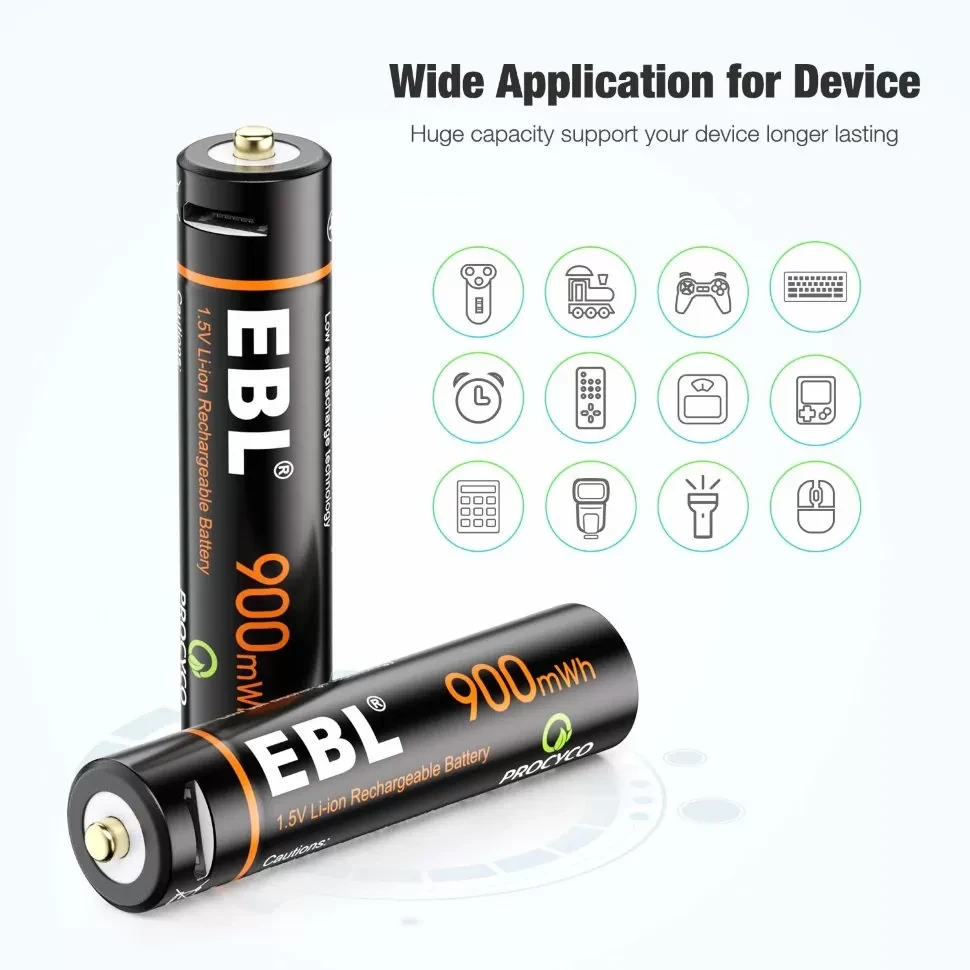 Комплект аккумуляторных батарей EBL USB Rechargeable AAA 1.5V 900mwh (4шт + зарядный кабель) - фото 4 - id-p226741466
