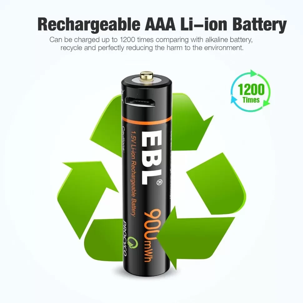 Комплект аккумуляторных батарей EBL USB Rechargeable AAA 1.5V 900mwh (4шт + зарядный кабель) - фото 5 - id-p226741466