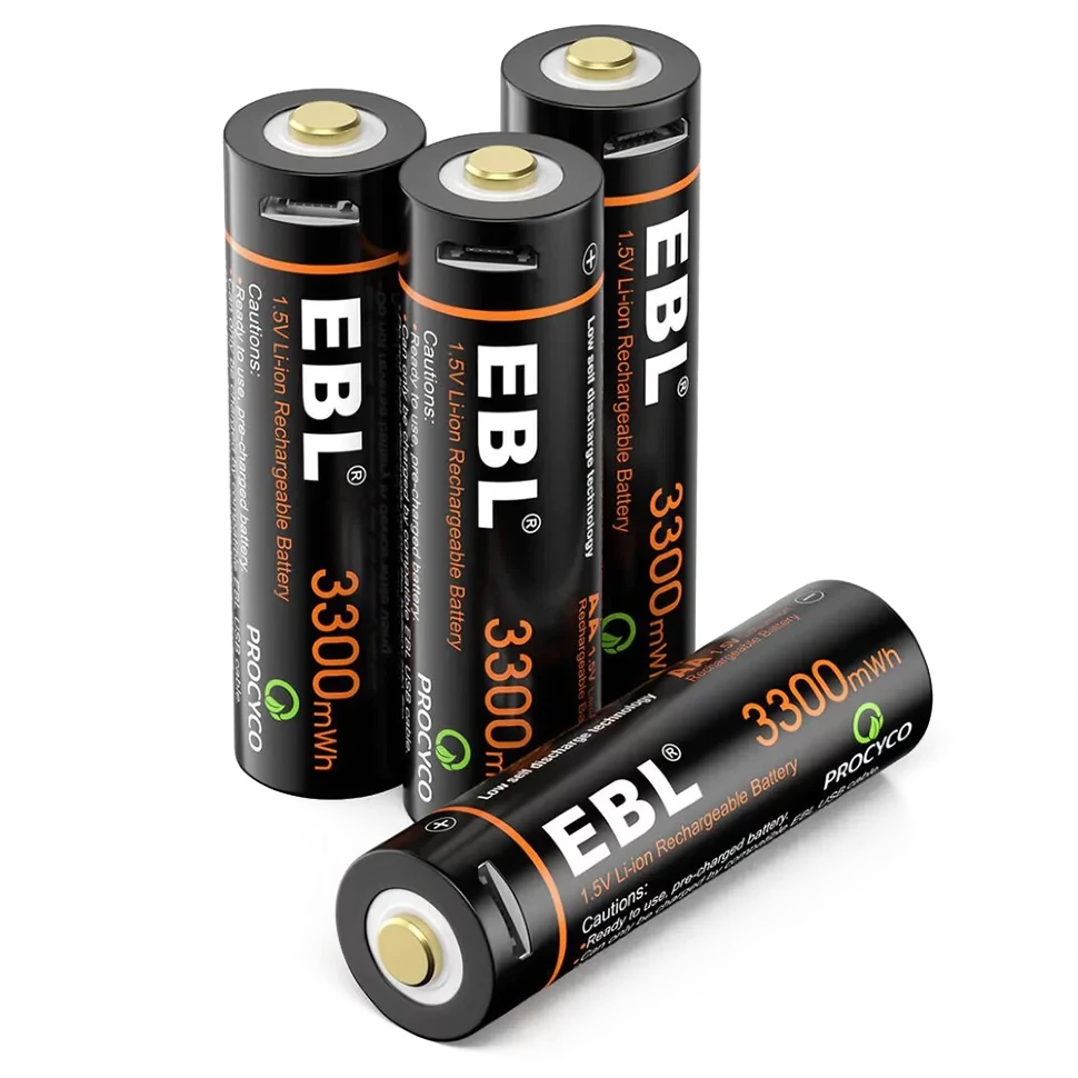 Комплект аккумуляторных батарей EBL USB Rechargeable AA 1.5V 3300mwh (4шт + зарядный кабель) - фото 1 - id-p226741486