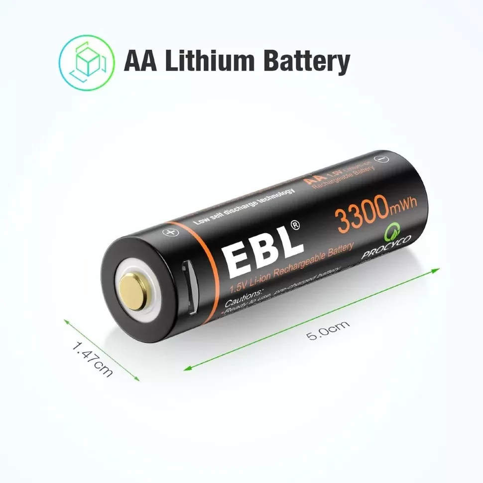 Комплект аккумуляторных батарей EBL USB Rechargeable AA 1.5V 3300mwh (4шт + зарядный кабель) - фото 4 - id-p226741486