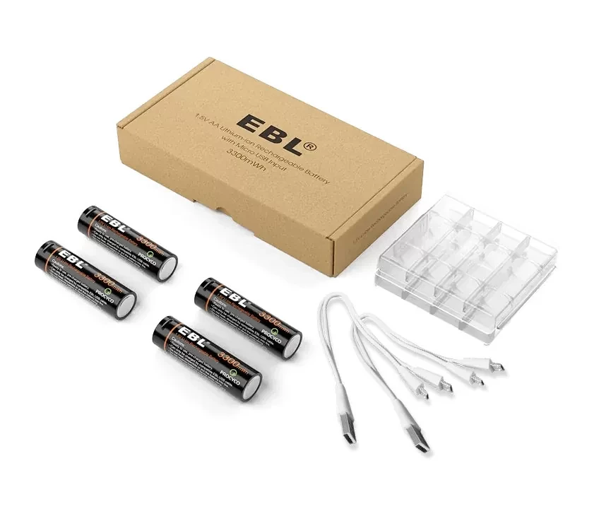 Комплект аккумуляторных батарей EBL USB Rechargeable AA 1.5V 3300mwh (4шт + зарядный кабель) - фото 7 - id-p226741486