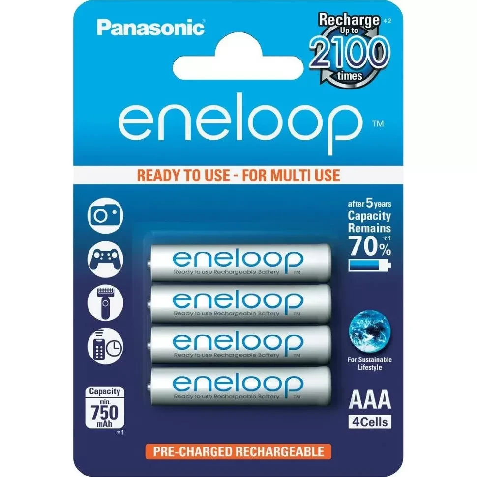 Комплект аккумуляторных батарей Panasonic eneloop BK-4MCCE/4BE 750мАч AAA BL4 (4шт) - фото 3 - id-p226741495