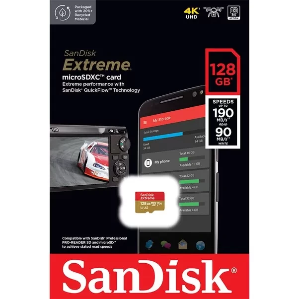 Карта памяти SanDisk Extreme microSDXC 128 ГБ Class 10 V30 A2 U3 - фото 2 - id-p226761498