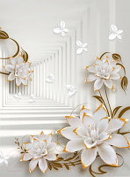 Фотообои листовые ФабрикаФресок 3D Абстракция. Бабочки Цветы и Туннель / 1042270