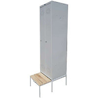 Шкаф металлический для одежды Практик LS-21-80 с выдвижной скамейкой Сосна