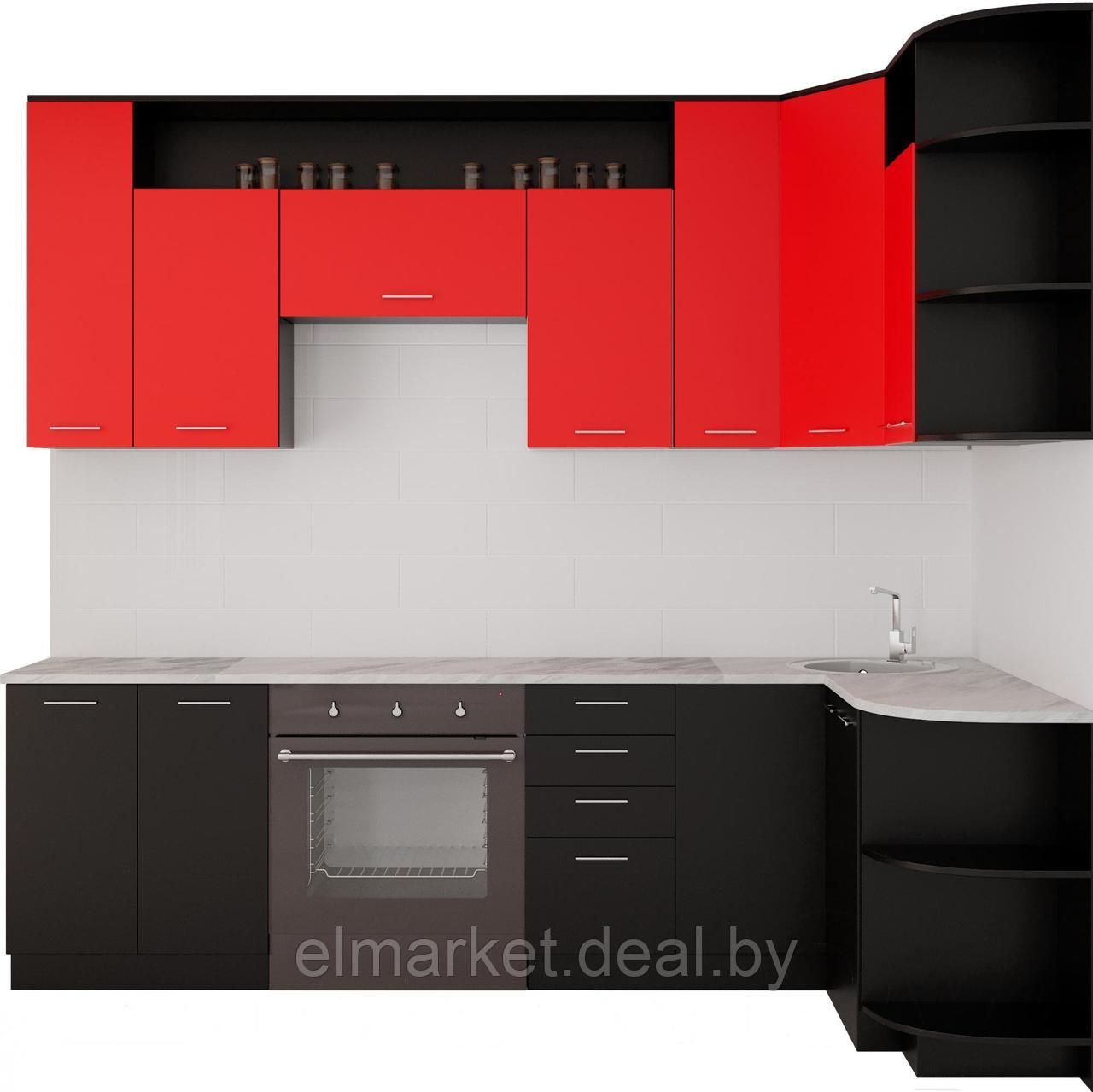 Готовая кухня Артём-Мебель Виола СН-114 без стекла ДСП 2.6x1.5 правая (красный/черный) - фото 1 - id-p226840442