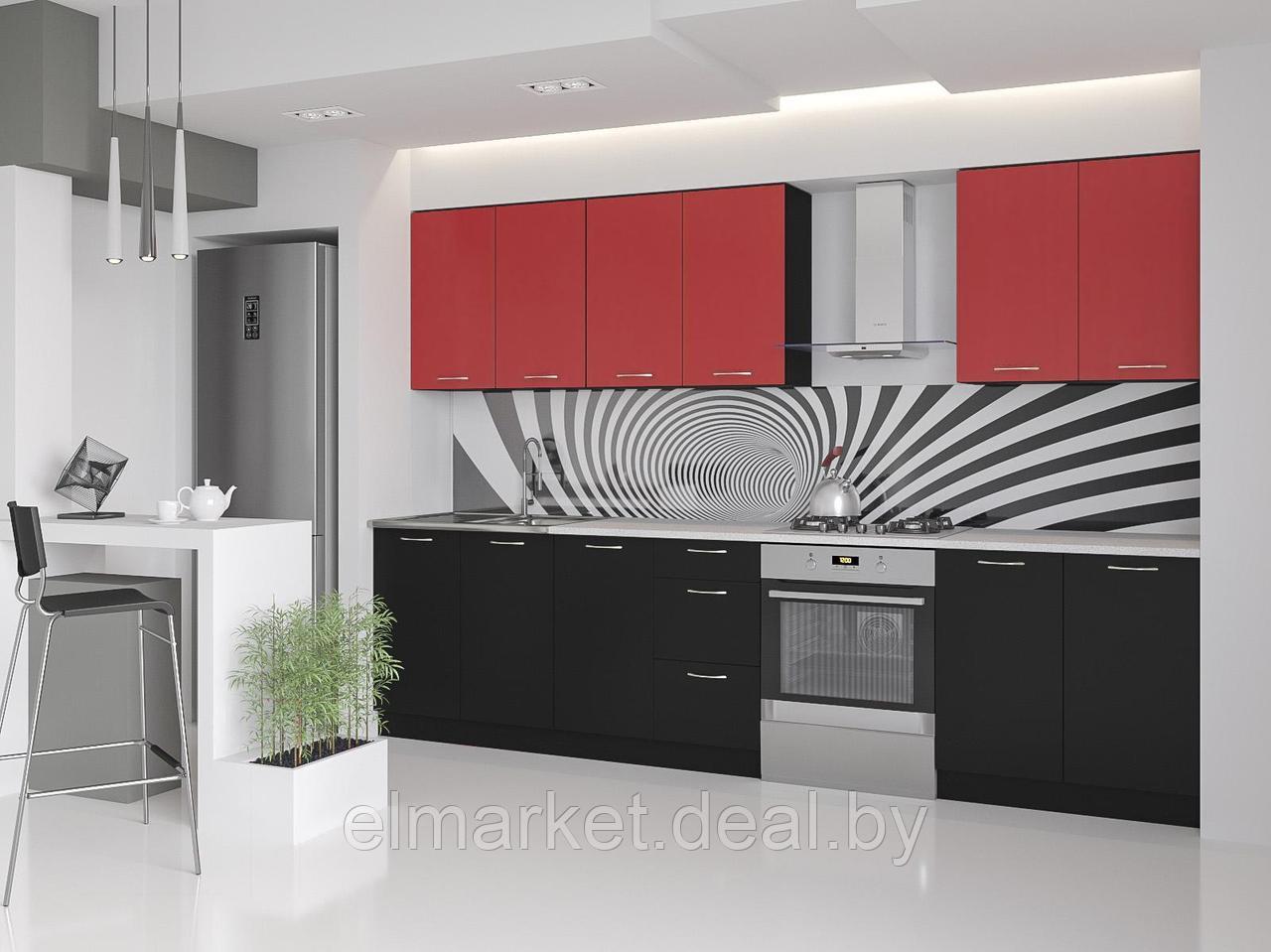 Готовая кухня Артём-Мебель Лана без стекла ДСП 1.6м красный/черный - фото 1 - id-p226840278