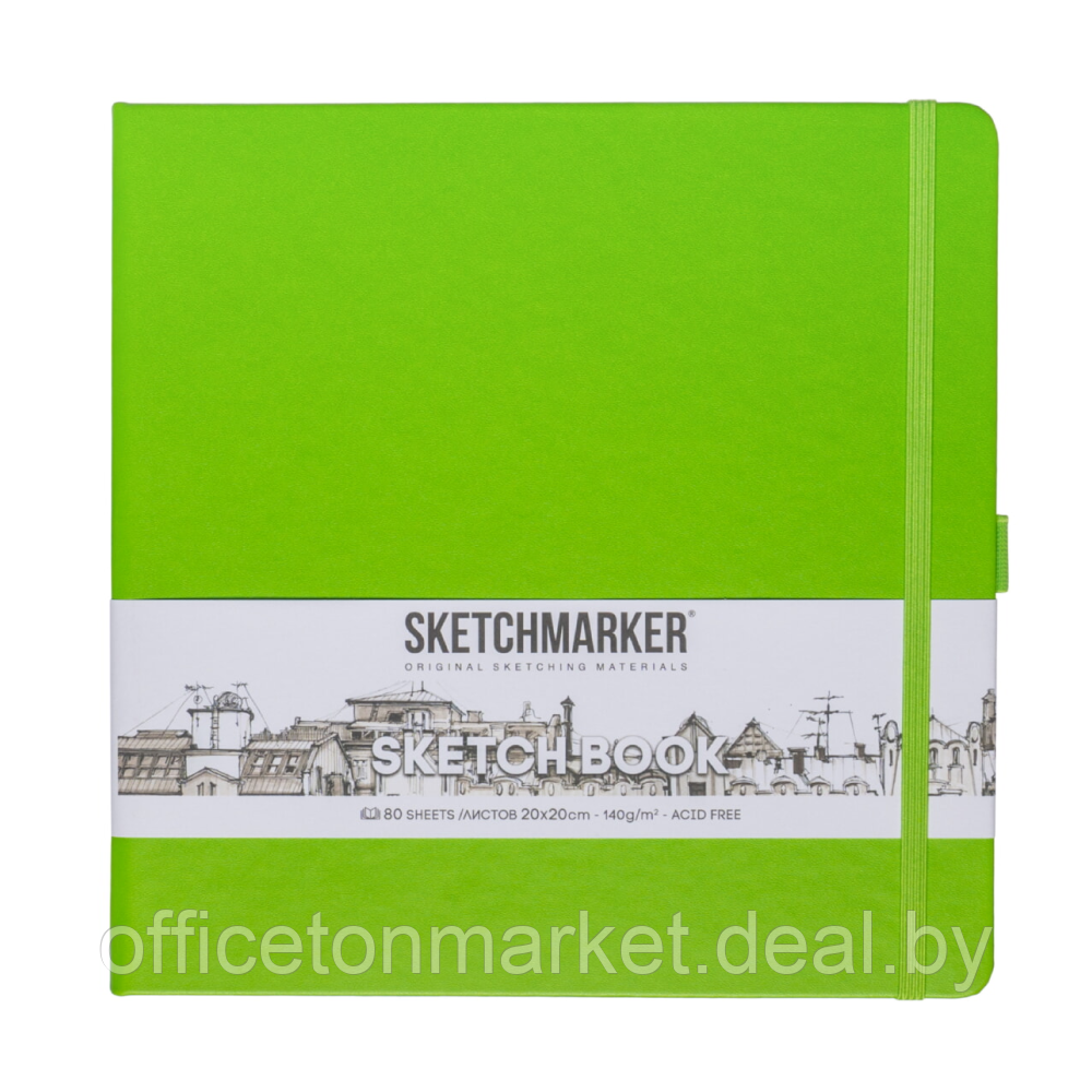 Скетчбук "Sketchmarker", 80 листов, 20x20 см, 140 г/м2, зеленый луг - фото 1 - id-p224194175
