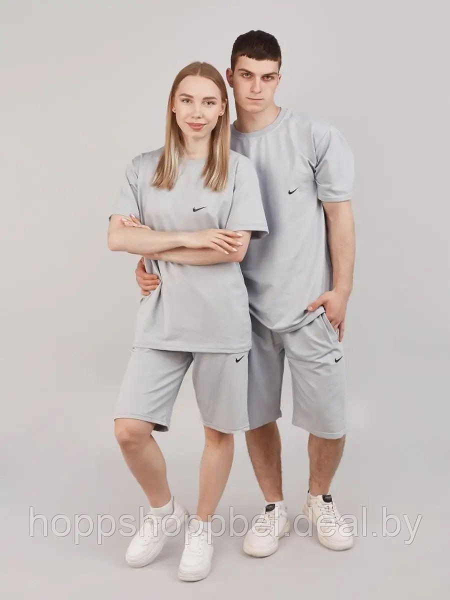 Комплект(шорты + футболка) серый Nike / летний спортивный костюм OVERSIZE - фото 1 - id-p208114116