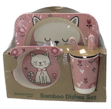 Набор посуды бамбуковой для пикника «Котик» 5 предметов - фото 2 - id-p226851556