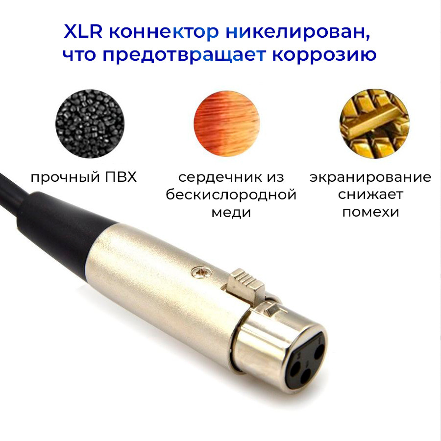 Цифровой кабель USB2.0 - XLR для микрофона с звуковой картой, 3 метра, черный 555947 - фото 6 - id-p225059241