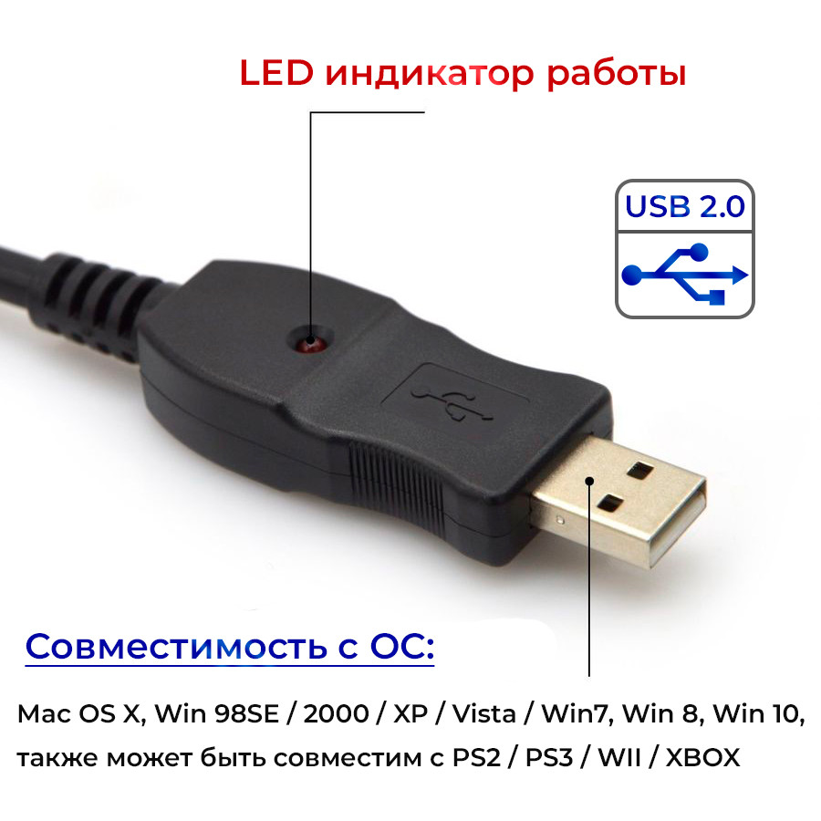 Кабель USB - jack 6.35mm для электрогитары, 3 метра, черный 555948 - фото 3 - id-p225059242