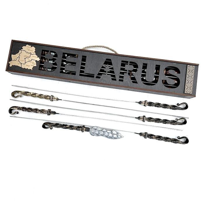 Набор кованых шампуров в кейсе «BELARUS» + нож